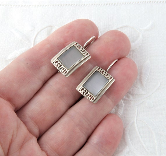 Sterling silver earrings with moonstone, Gray ear… - image 3