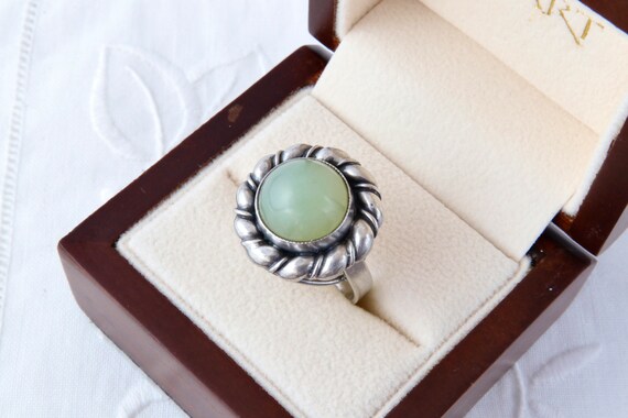 Sterling silver ring with jade, Soviet silver rin… - image 3