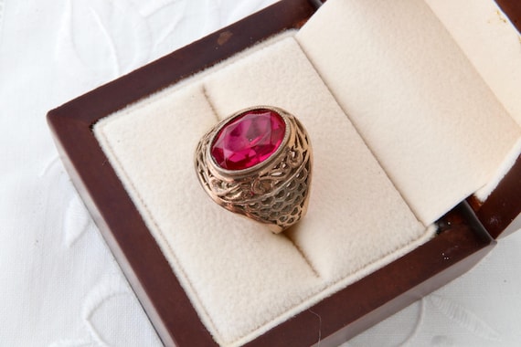 Silver ring red ruby, Vintage Soviet 875 silver r… - image 2