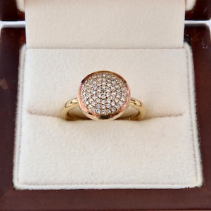 Gold white zircons ring, 925 sterling silver ring with gold plating, Round ring with a flat surface