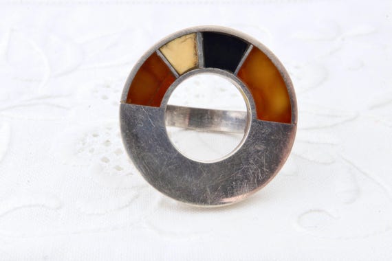 Large open circle sterling silver ring, Multi col… - image 5