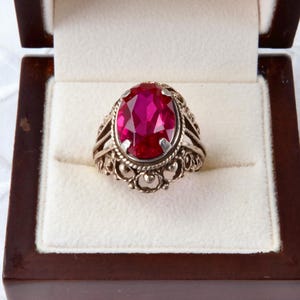 Vintage Sovjet-robijnenring 875 zilver met vergulding maat 7