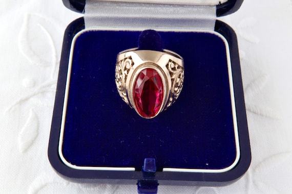 Gold ring with ruby, Vintage silver ring with gol… - image 4