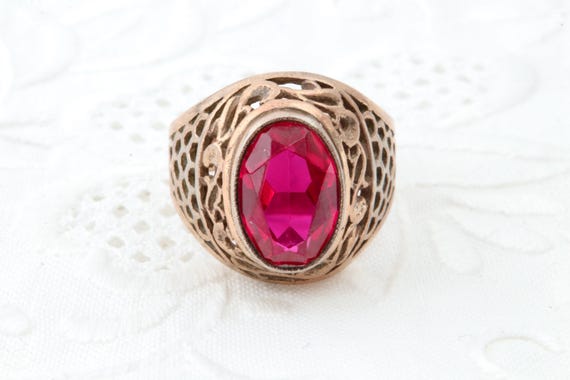 Silver ring red ruby, Vintage Soviet 875 silver r… - image 5
