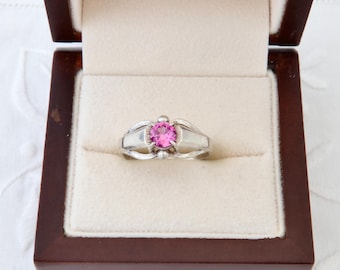 Sterling silver tourmaline ring, Pink ring, Silver thin ring, Vintage silver ring pink tourmaline