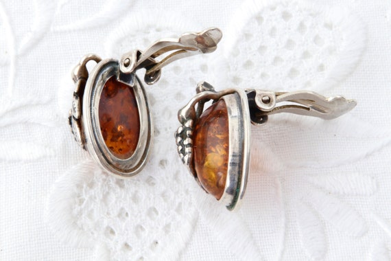 Silver earrings amber, Sterling earrings clip nat… - image 8