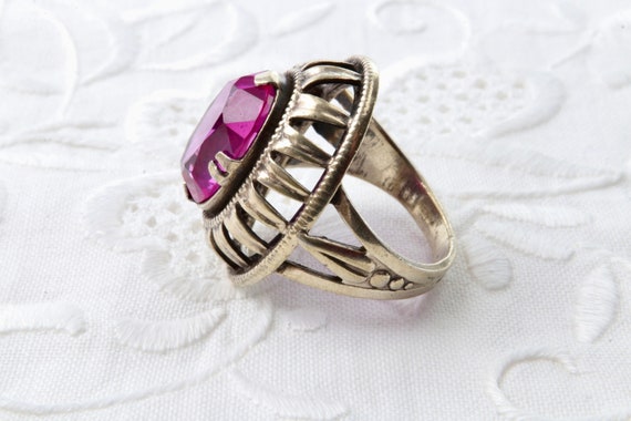 Vintage Soviet ruby ring, 875 silver ring with go… - image 6