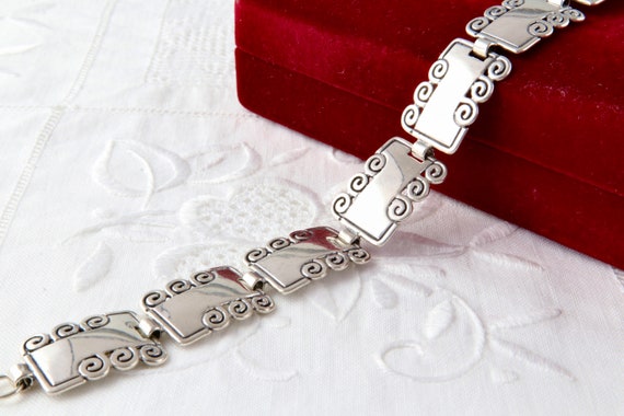 Sterling silver wide bracelet, Rectangular links … - image 9