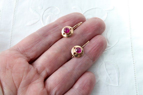 Soviet gold earrings with ruby, Red ruby earrings… - image 3