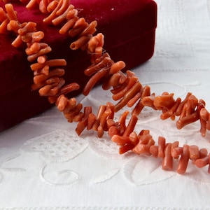 Red coral necklace, Natural coral twig necklace, Antique coral necklace, Coral branch