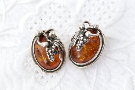 Silver earrings amber, Sterling earrings clip nat… - image 7