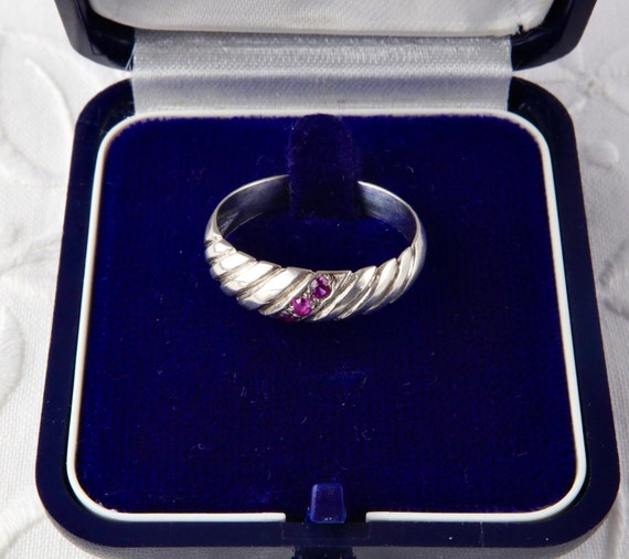 Sterling silver ruby ring, Thin solid stripe ring… - image 2