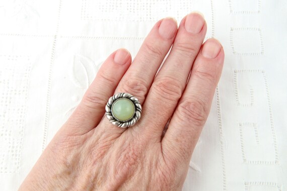 Sterling silver ring with jade, Soviet silver rin… - image 9