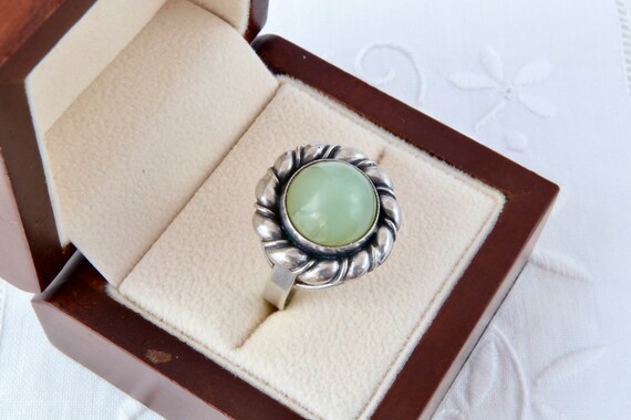 Sterling silver ring with jade, Soviet silver rin… - image 4
