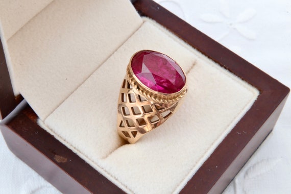 Gold ruby ring, Gold 583 14k, Red ruby ring, Vint… - image 3