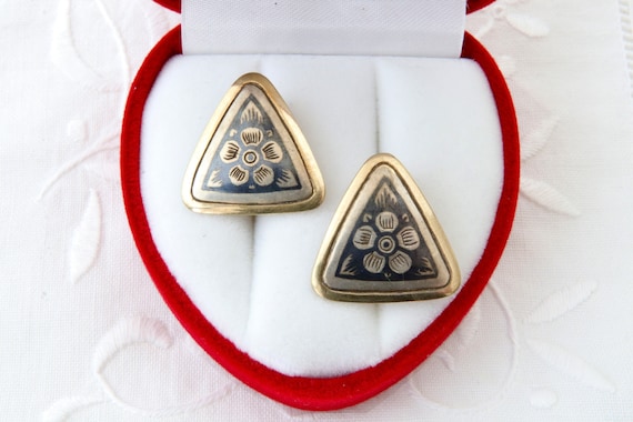 Vintage sterling silver niello earrings, Earrings… - image 1