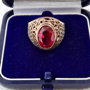 Vintage Roter Rubin Ring, 875er Silber mit Goldplatte, Gr. 6