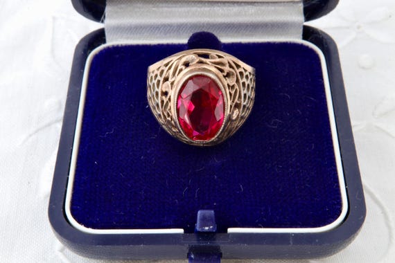 Silver ring red ruby, Vintage Soviet 875 silver r… - image 4