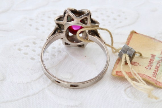 Soviet ruby ring, Sterling silver flower ring wit… - image 8