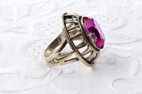 Vintage Soviet ruby ring, 875 silver ring with go… - image 7