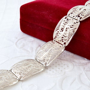 Sterling silver filigree bracelet, Wide links bracelet, Openwork filigree, Vintage silver bracelet for women