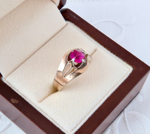 Ruby ring, Sterling silver ring with gold plating… - image 4