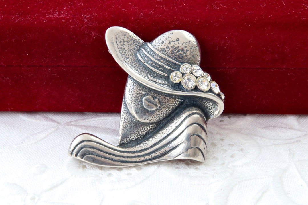 Brooch Lady Silhouette Sterling Silver Brooch Lady in a Hat Etsy