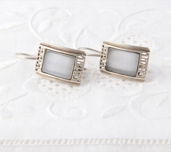 Sterling silver earrings with moonstone, Gray ear… - image 6
