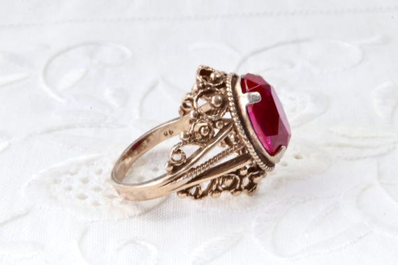 Vintage Soviet Ruby Ring 875 Silver with Gold Pla… - image 7