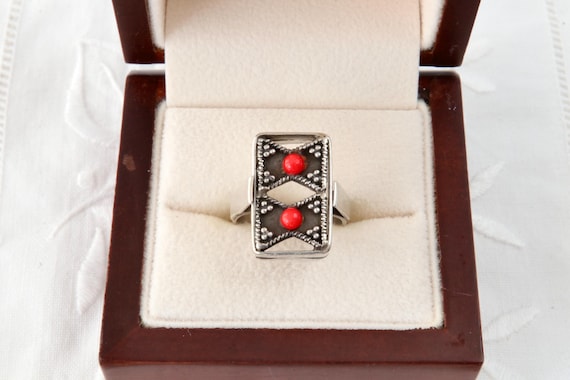 Rectangular silver ring flat surface, Handmade ri… - image 1