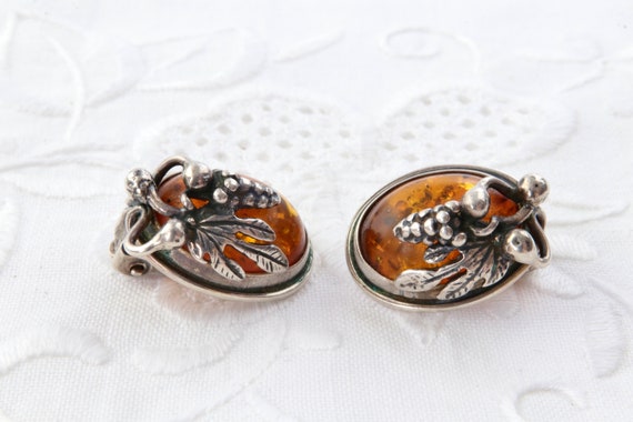 Silver earrings amber, Sterling earrings clip nat… - image 5