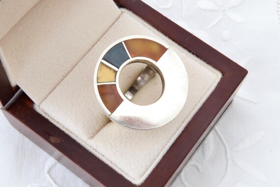 Large open circle sterling silver ring, Multi col… - image 3