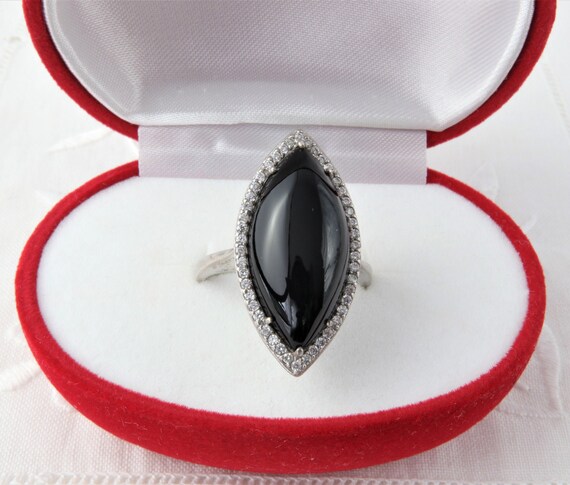 Ring Black Onyx Silver Ring With Large Black Onyx V Gem
