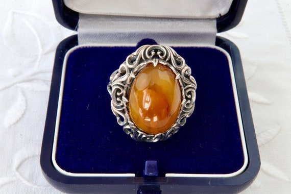 Sterling silver ring with natural amber, Filigree… - image 4
