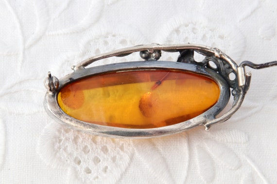 Large sterling silver brooch with amber, Oval bro… - image 9