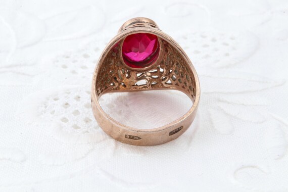 Silver ring red ruby, Vintage Soviet 875 silver r… - image 8