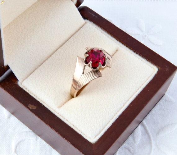 Red ruby ring, Soviet vintage ring, Gold ring wit… - image 4