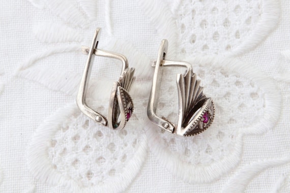 Vintage Soviet sterling silver red ruby earrings,… - image 5