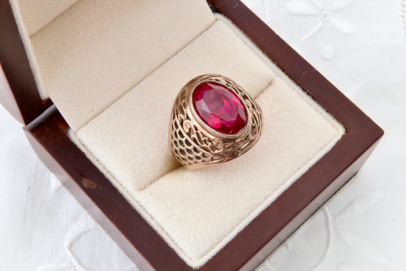 Silver ring red ruby, Vintage Soviet 875 silver r… - image 3