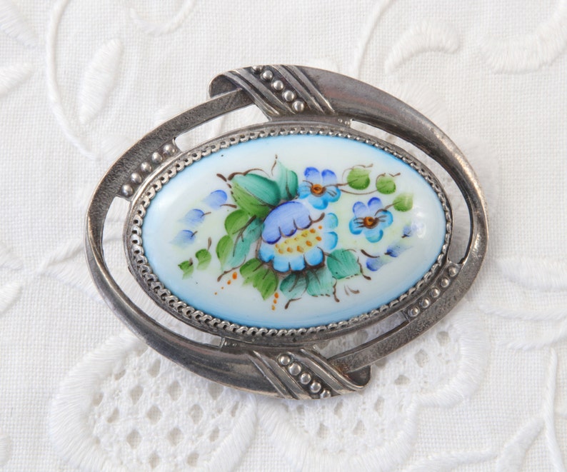 Vintage Soviet Brooch Flower Enamel Brooch Russian Brooch with Enamel Hand Painted