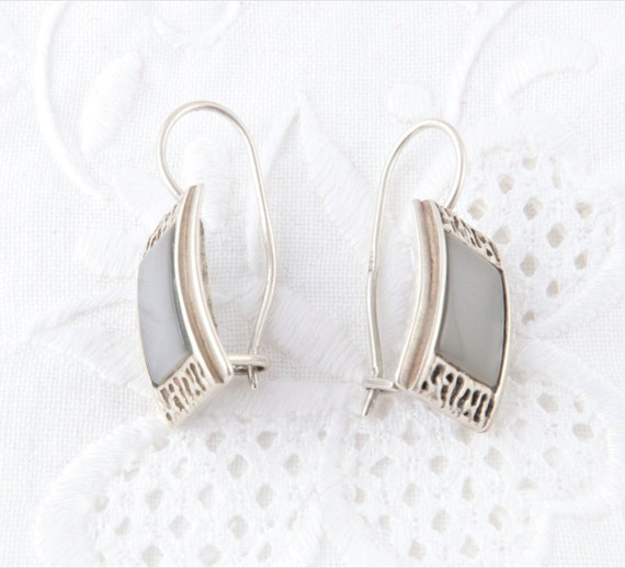 Sterling silver earrings with moonstone, Gray ear… - image 5