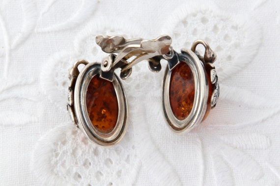 Silver earrings amber, Sterling earrings clip nat… - image 9