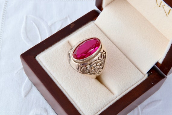 Gold ring with ruby, Vintage silver ring with gol… - image 2