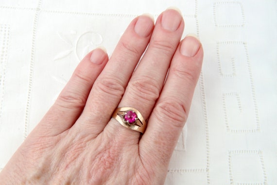 Ruby ring, Sterling silver ring with gold plating… - image 9