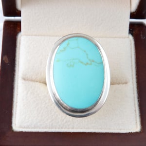 Sterling silver turquoise ring, Large oval ring with natural turquoise