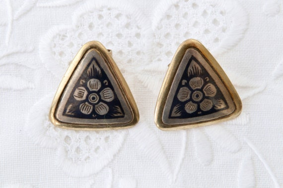 Vintage sterling silver niello earrings, Earrings… - image 6