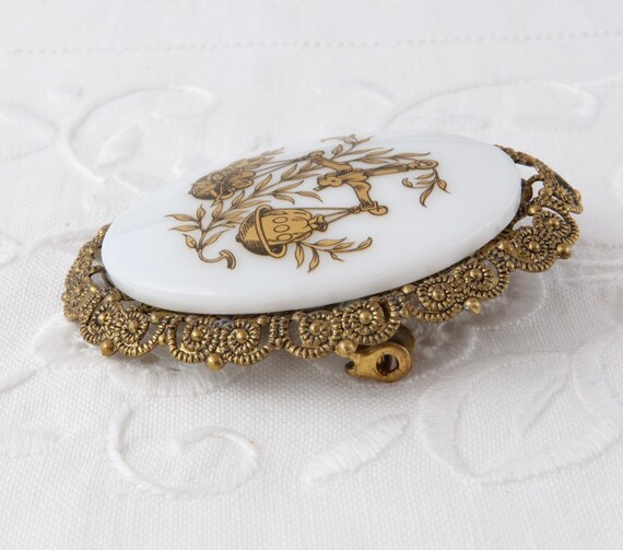 Vintage cameo brooch Western Germany, Gold tone b… - image 8