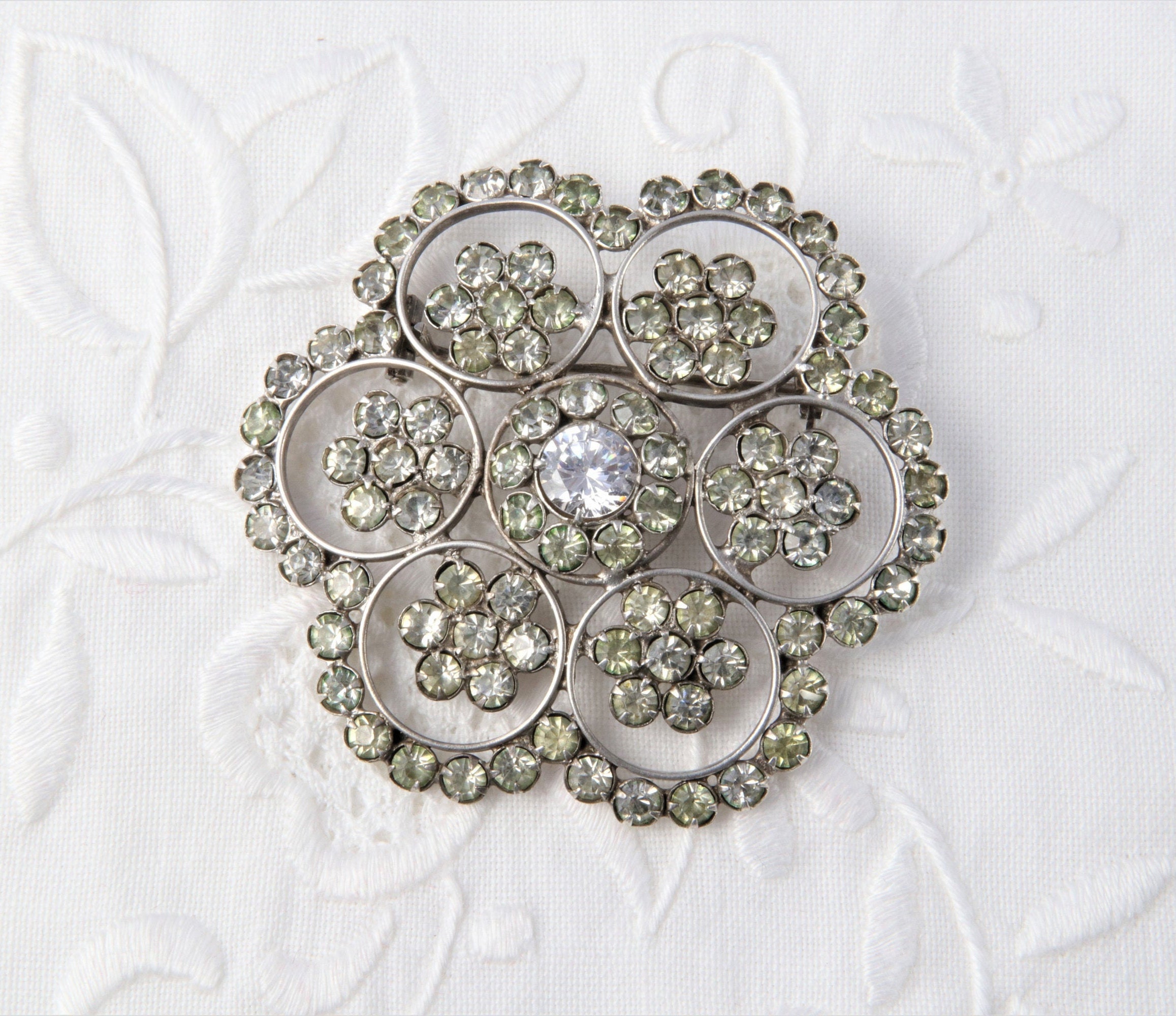Vintage Silver Brooch Silver 875 With Zircons Soviet Retro Etsy