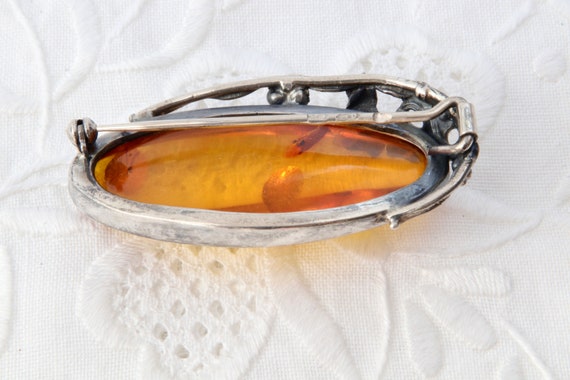 Large sterling silver brooch with amber, Oval bro… - image 8