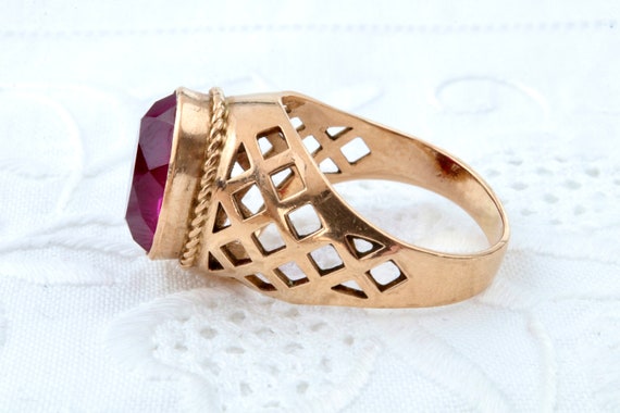 Gold ruby ring, Gold 583 14k, Red ruby ring, Vint… - image 6